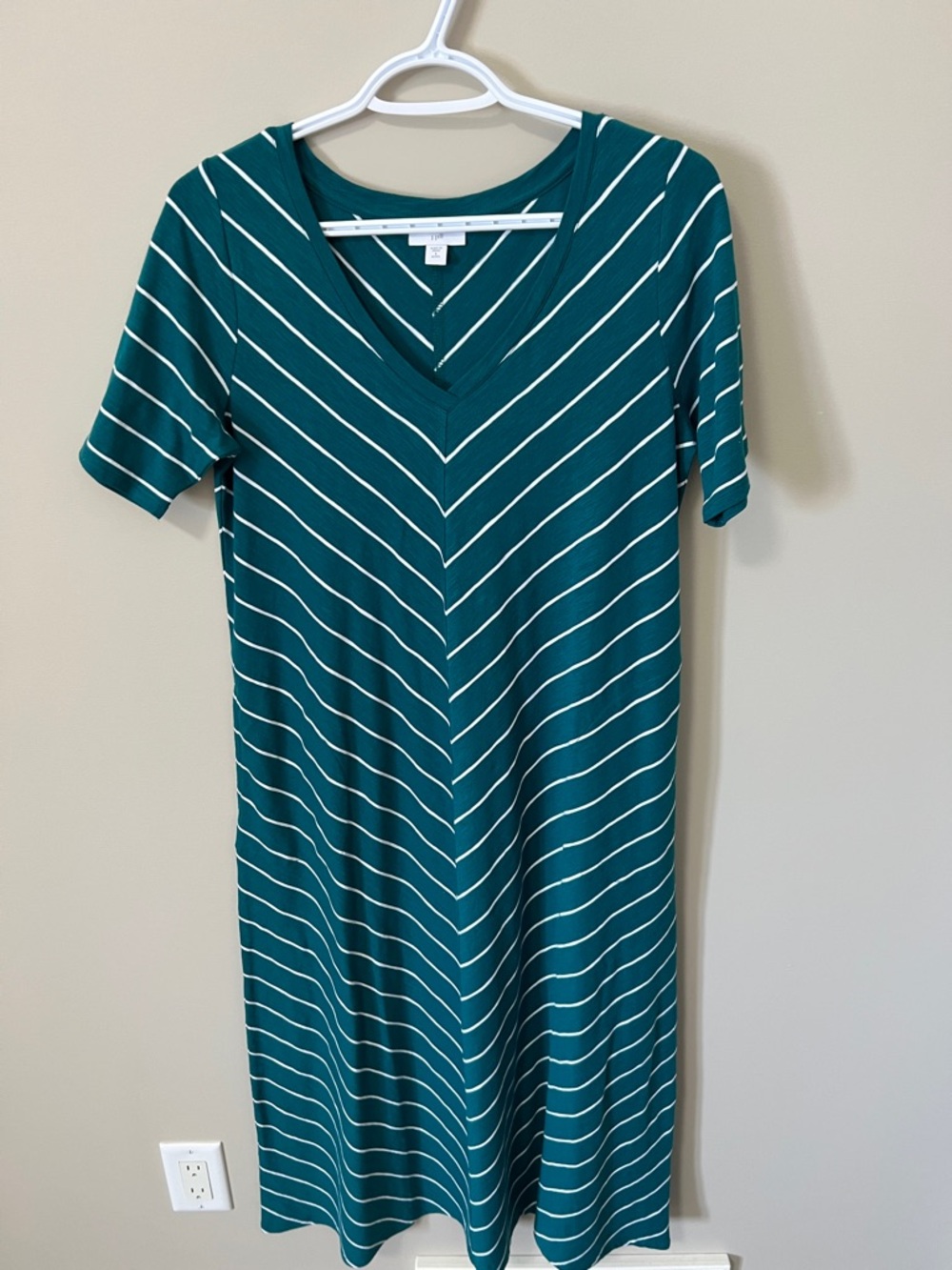 J Jill Chevron Striped V-Neck T-Shirt A-Line Chic Maxi Dress Cotton Blend Size S